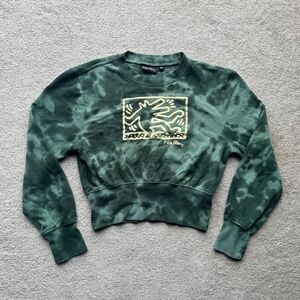 Keith Haring Crop Top Cropped Bleach Dye Crewneck Sweatshirt